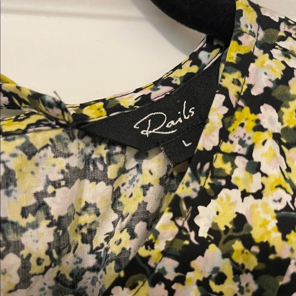 EUC! Rails Yellow and Black Ditsy Floral Dress, Size Large - Picture 3 of 6